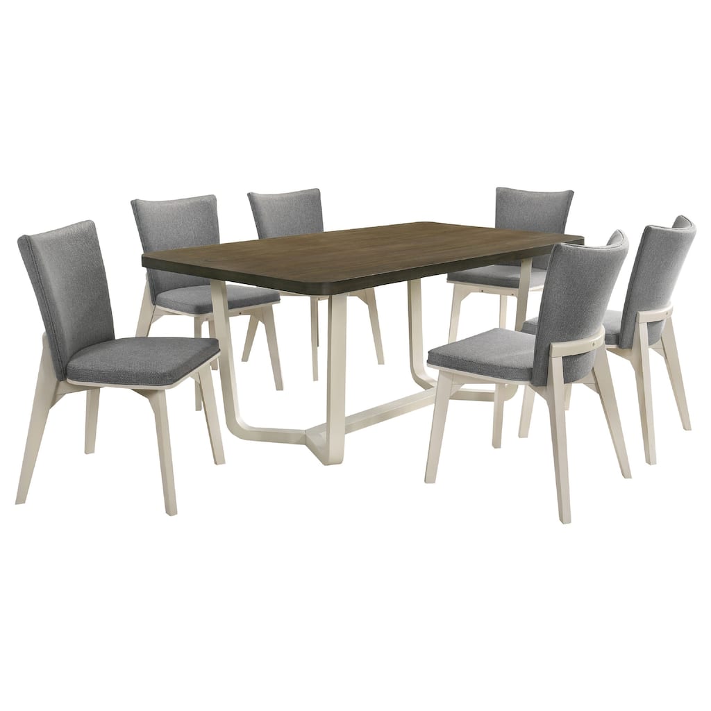 Loxy 7pc Dining Table Set, Dark Brown Wood Top, White, 6 Side Chairs