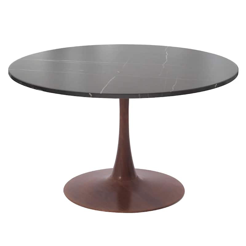 Bristol 31" Round Dining Table with Sintered Stone Top and Walnut Steel Pedestal Base for Modern Kitchen and Dining Room - Black