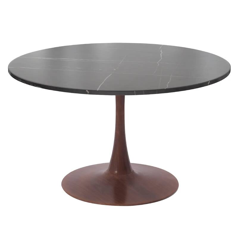 Bristol 40" Round Dining Table with Sintered Stone Top and Walnut Steel Pedestal Base for Modern Kitchen and Dining Room