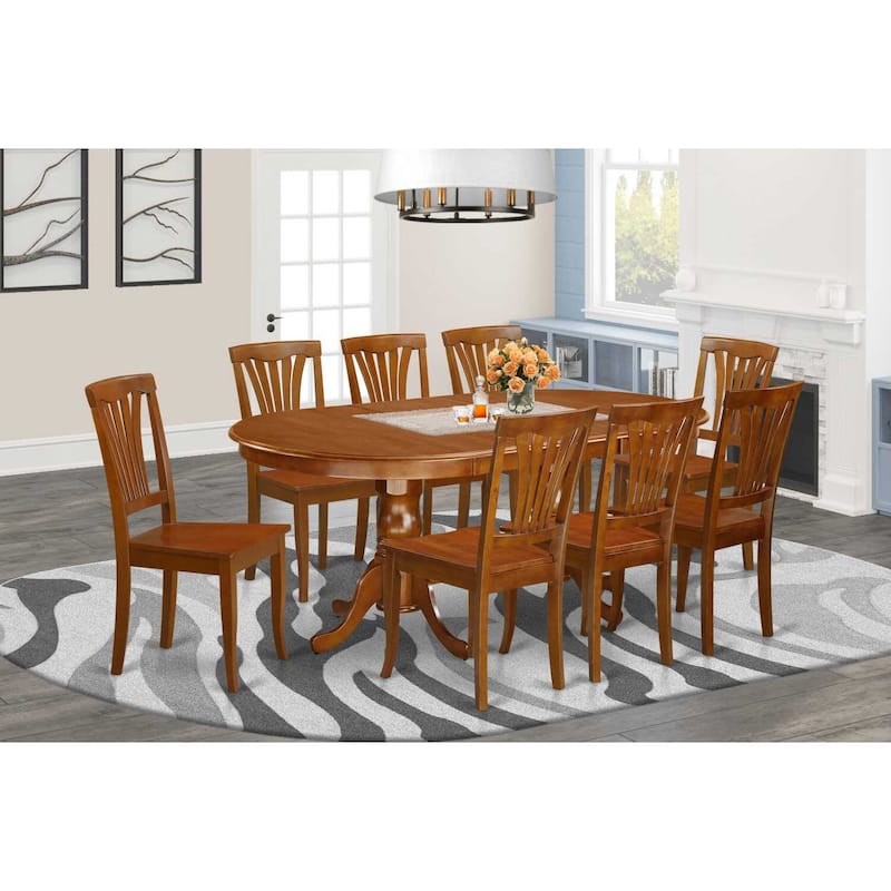 Rustic Dining Room Set - 9 Piece Table & Chair Set - Oval Table with Leaf - Saddle Brown Finish
