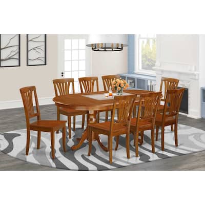 Rustic Dining Room Set - 9 Piece Table & Chair Set - Oval Table with Leaf - Saddle Brown Finish