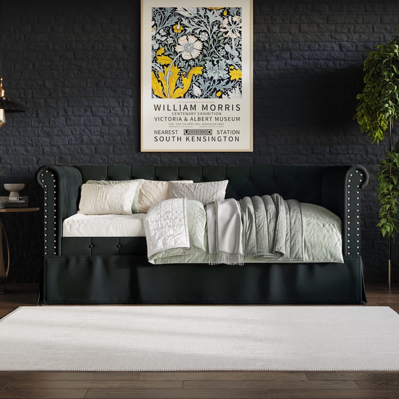 CraftPorch Twin Size Chesterfield Daybed In Linen With Trundle