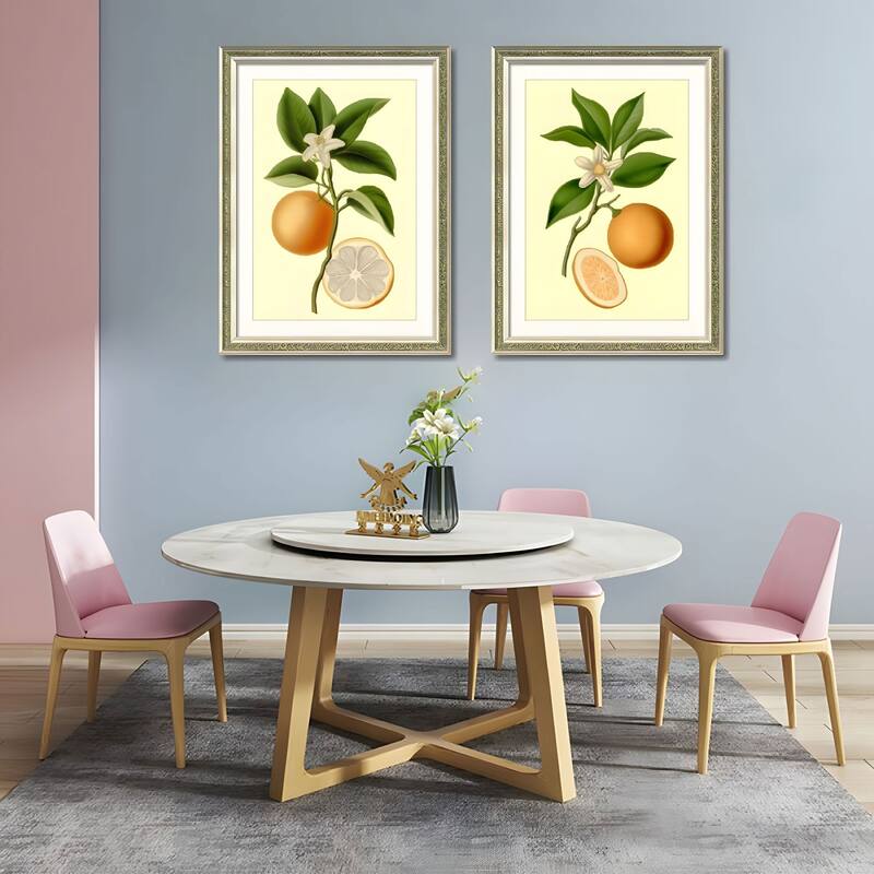 Set of 2 Orange Fruit Botanical Framed Wall Art - Replaceable Canvas Prints with Solid Wood Picture Frames - Green,Orange