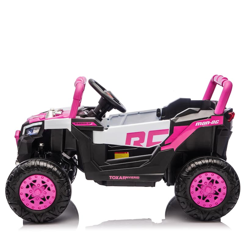 12V Children's Electric Car with LED Lights, Pink Electric Vehicle Toddler Vehicle with Bluetooth Music