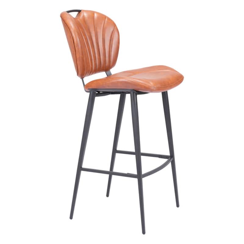 Modern 30" Bar Height Stool with Brown Faux Leather Bucket Seat and Black Steel Legs Powder Coated Finish
