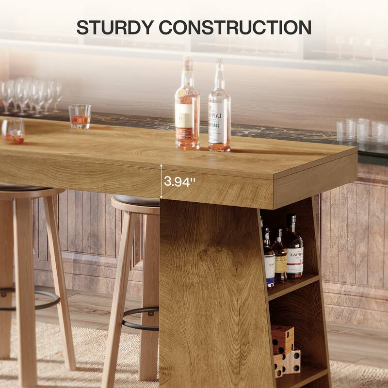 63-Inch Wooden Bar Table with Storage
