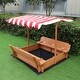 preview thumbnail 8 of 9, Critter Sitters Children's Wooden Sand Box with 2 Foldable Benches, Red and White Striped Canopy, and Bottom Liner