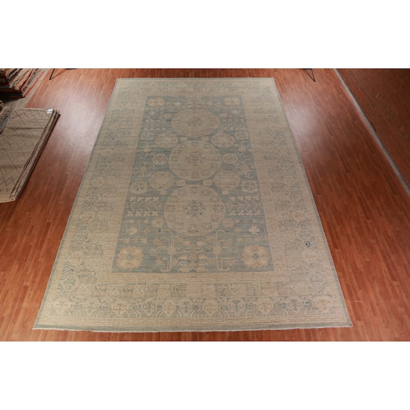 Hand Knotted Oriental 100% Wool Carpet Transitional All-Over Navy Blue & Blues Oushak Area Rug - 18' 6'' X 12' 4''