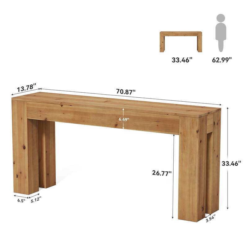 Solid Wood Console Table for Entryway, 70.87-Inch Extra Long Sofa Table Behind the Couch - 13.78" D x 70.87" W x 33.46" H