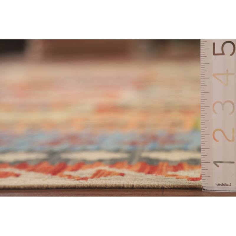 Hand Woven Oriental 100% Wool Carpet Southwestern Geometric Multi-Colored Kilim Area Rug - 12' 8'' X 9' 7''