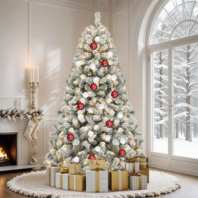 6/7.5/9 FT Pre-Lit Frosted Pine Artificial Christmas Tree with LED Lights