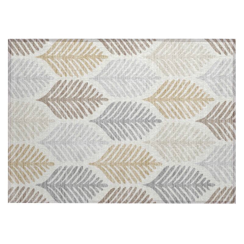 Machine Washable Indoor/ Outdoor Modern Fern Chantille Rug