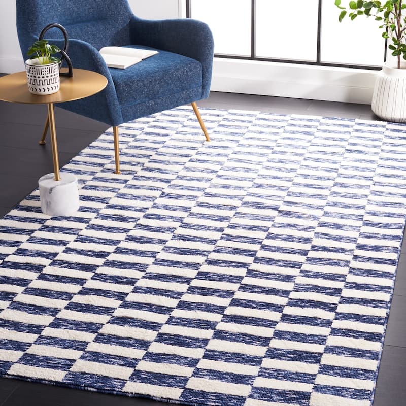 SAFAVIEH Easy Care Machine Washable Kazik Geometric Rug - 5' x 8' - Navy/Ivory - Rectangle