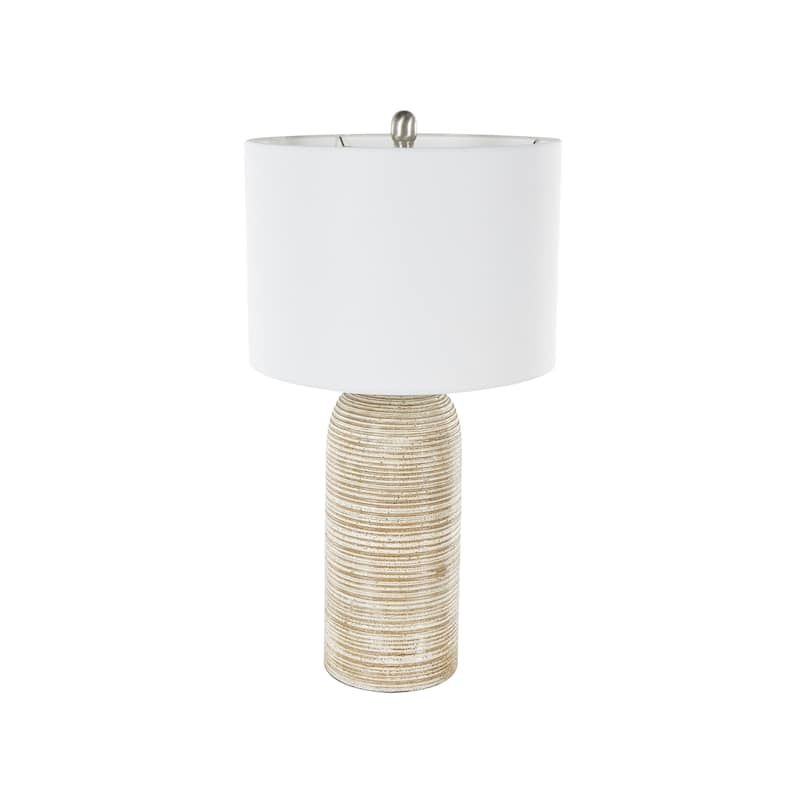 Wood Room Table Lamp with White Drum Shade - Brown - Roche River Decor