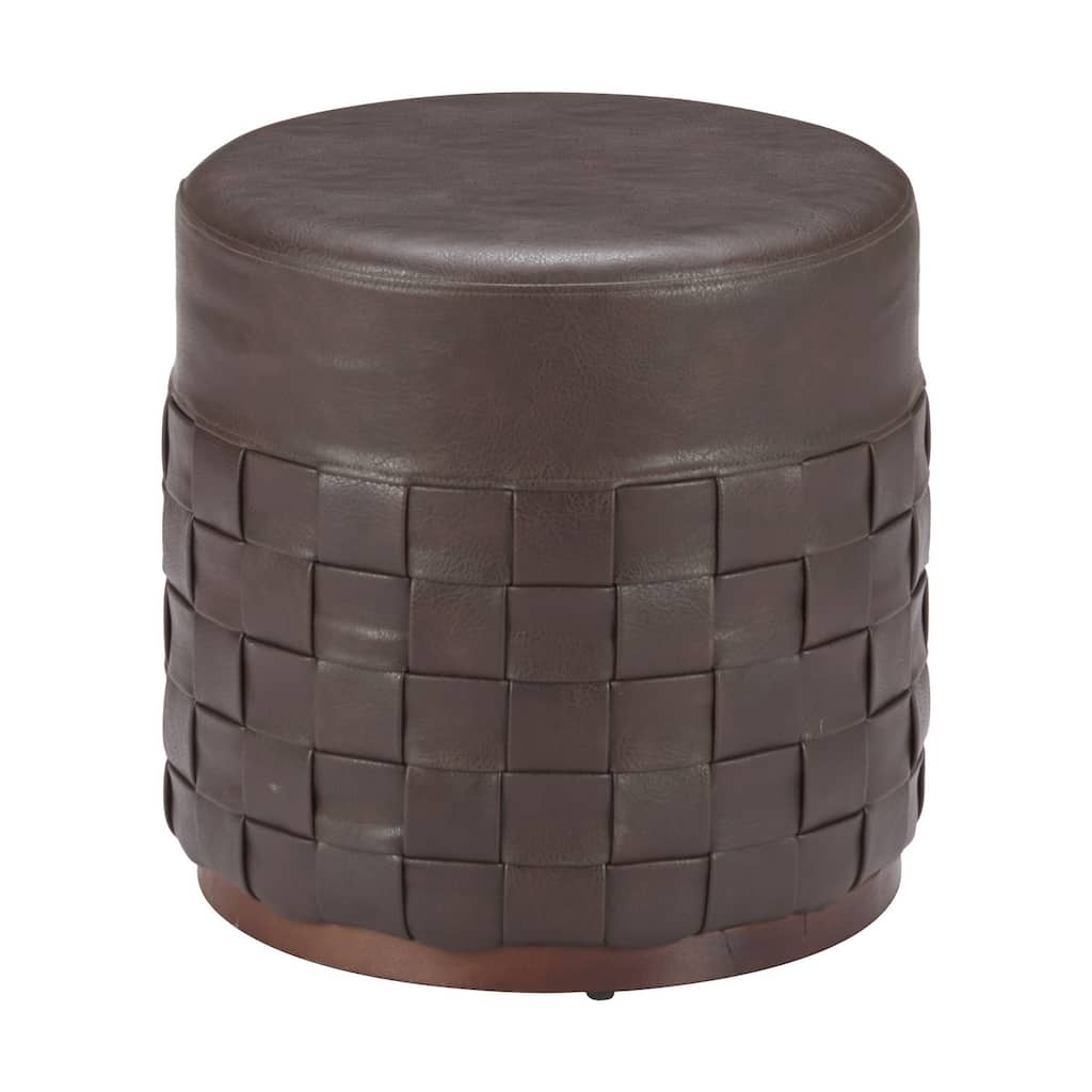 Espresso Faux Leather Round Accent 17.9 in.H Ottoman