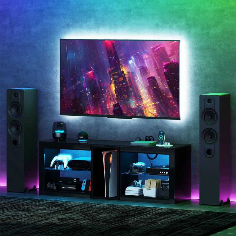 High Gloss TV Stand with RGB LED Lighting Remote Control USB Ports and Power Outlets for TVs up to 55 Inches