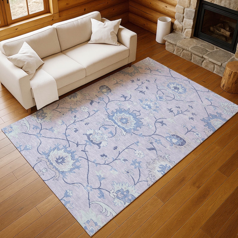 Machine Washable Indoor/ Outdoor Traditional Serena Chantille Rug