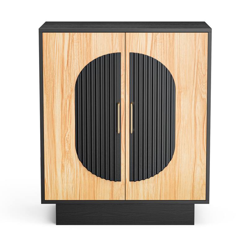 Sideboard Fluted Buffet Cabinet with Storage Adjustable Shelves - Gold Walnut  Single Size 