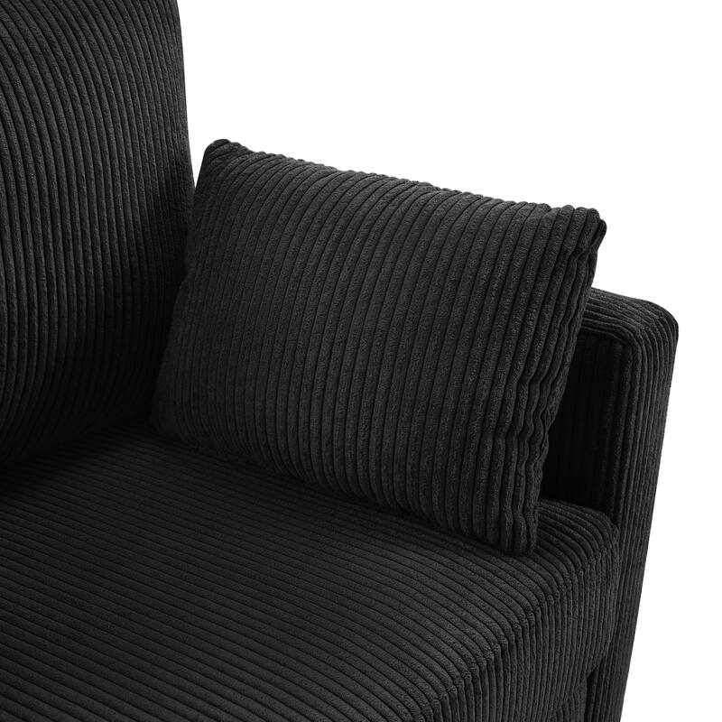 Twin Size Convertible Sleeper Sofa with Foldable Table, USB Ports and Lumbar Pillows, Black Corduroy