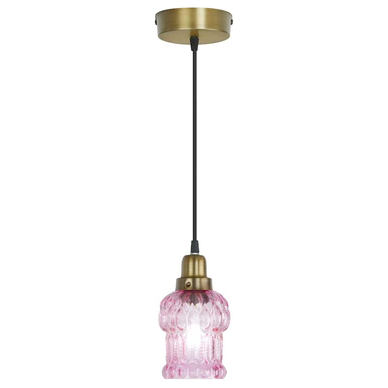 Baptiste River of Goods Purple/Yellow/Green and Gold Glass and Metal 4.5-Inch Pendant Light with Adjustable Hanging Cord