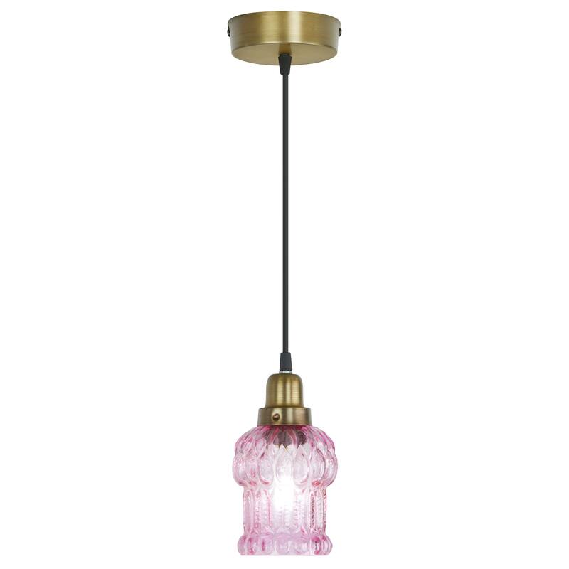 Baptiste River of Goods Purple/Yellow/Green and Gold Glass and Metal 4.5-Inch Pendant Light with Adjustable Hanging Cord - 4.5" x 4.5" x 9.75/68.75" - Purple/Gold
