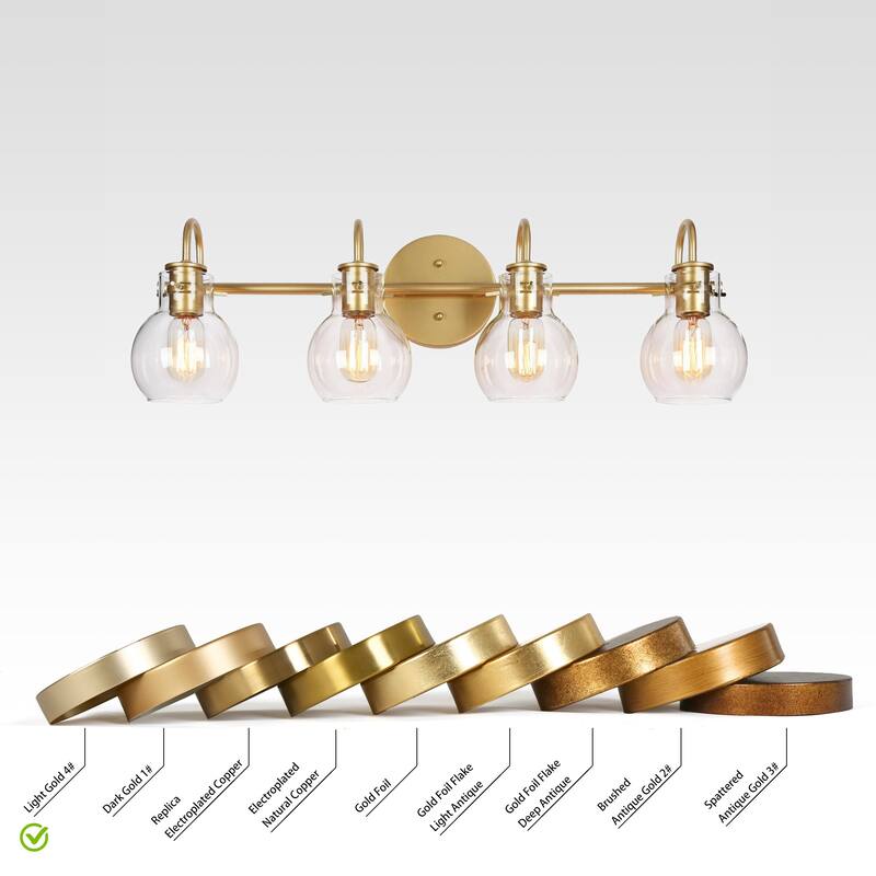Modern Gold 4-Light Bathroom Vanity Light Metal Wall Sconce with Clear Glass