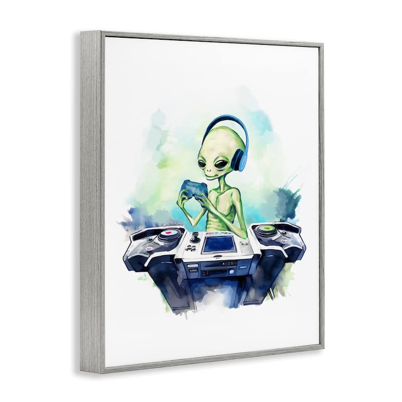 Stupell Tech Alien Playing Video Games Framed Giclee Art Design By Lil' Rue