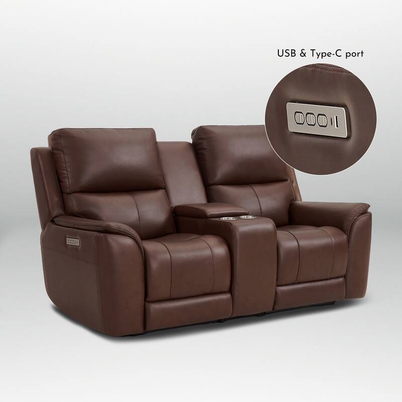 77''W Premium Genuine Leather Triple-Power Double Width loveseat with Zero Gravity, USB & Type-C Ports