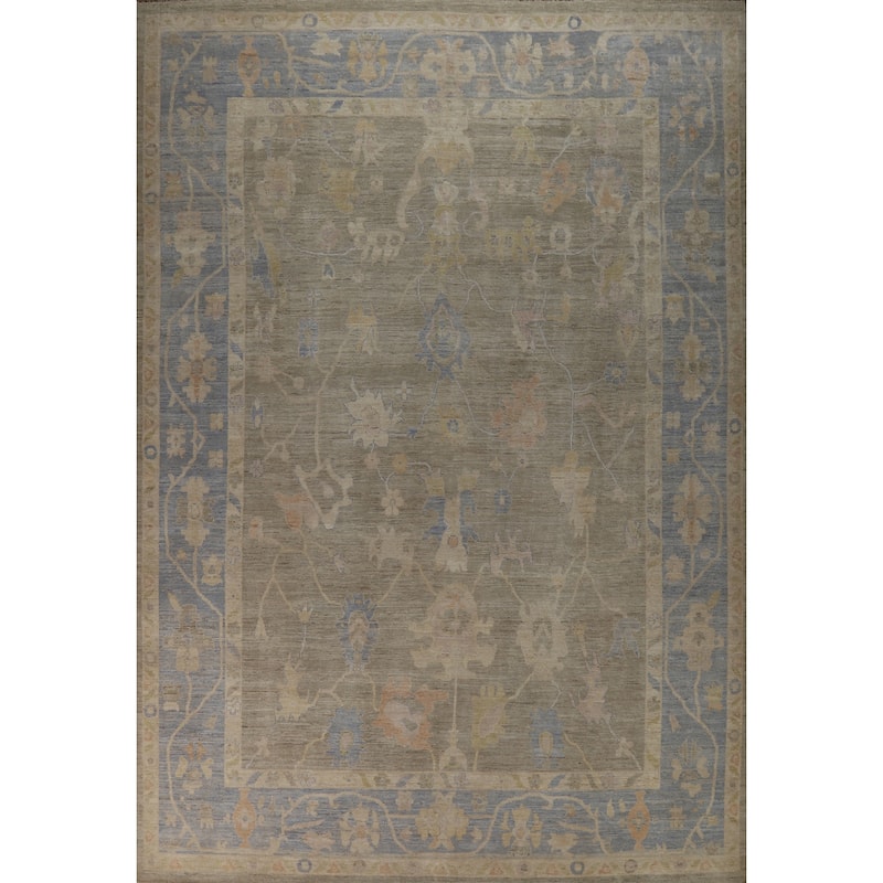 Hand Knotted Oriental 100% Wool Carpet Transitional All-Over Greys & Charcoal Oushak Area Rug - 13' 9'' X 10' 2''