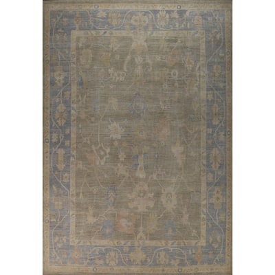 Grey Oushak Turkish Large Rug Hand-Knotted Vegetable Dye Wool Carpet - 10'2" x 13'9"