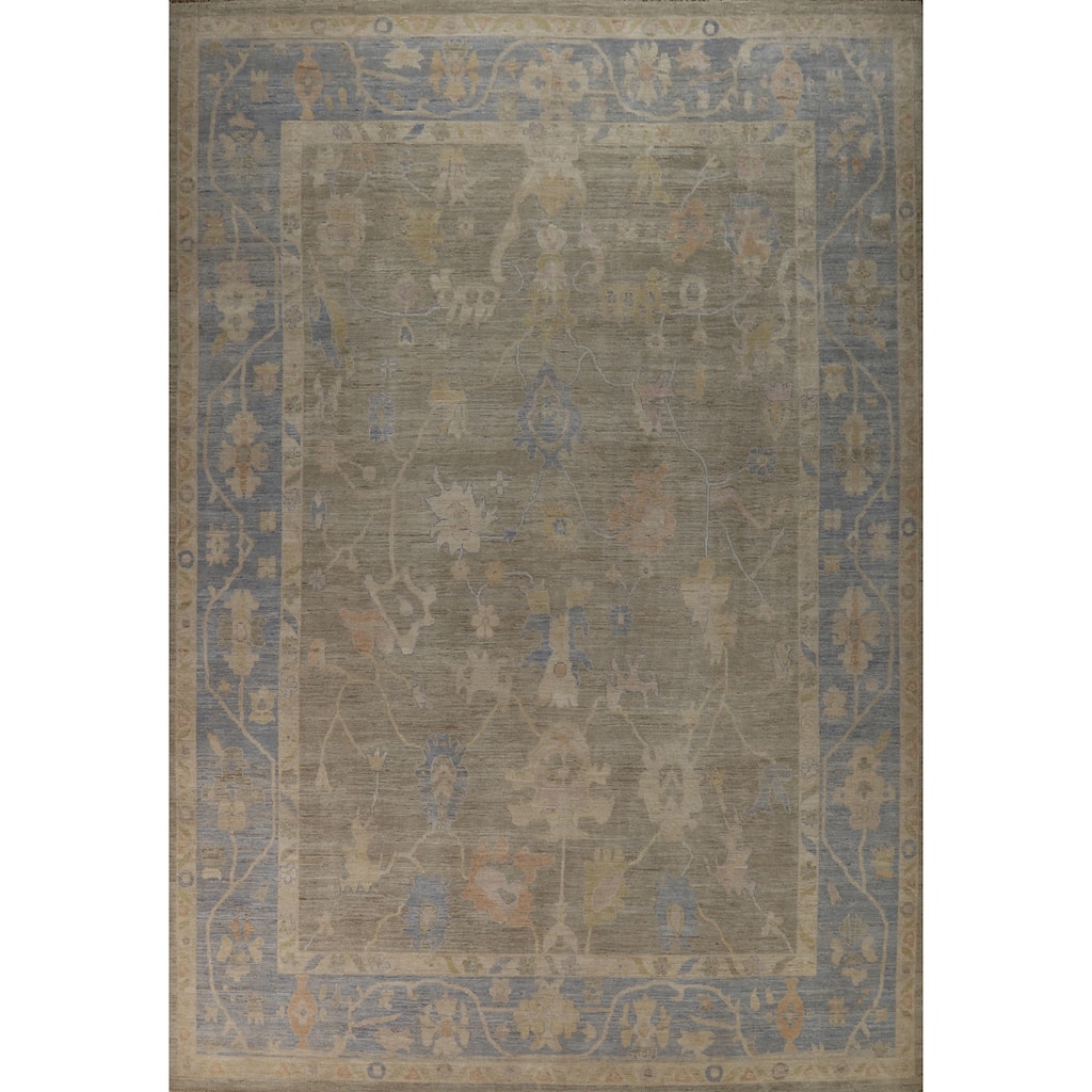 Hand Knotted Oriental 100% Wool Carpet Transitional All-Over Greys & Charcoal Oushak Area Rug - 13' 9'' X 10' 2''