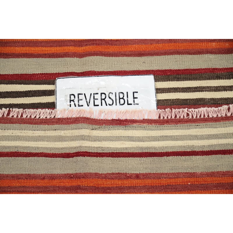 Hand Woven Oriental 100% Wool Carpet Southwestern Geometric Oranges & Rust Kilim Area Rug - 10' 1'' X 4' 11''