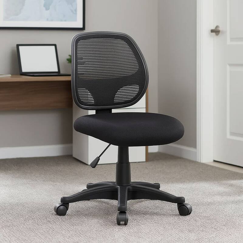 Maya Rolling Office Chair, Black Mesh, Foam Padding and Lumbar Support
