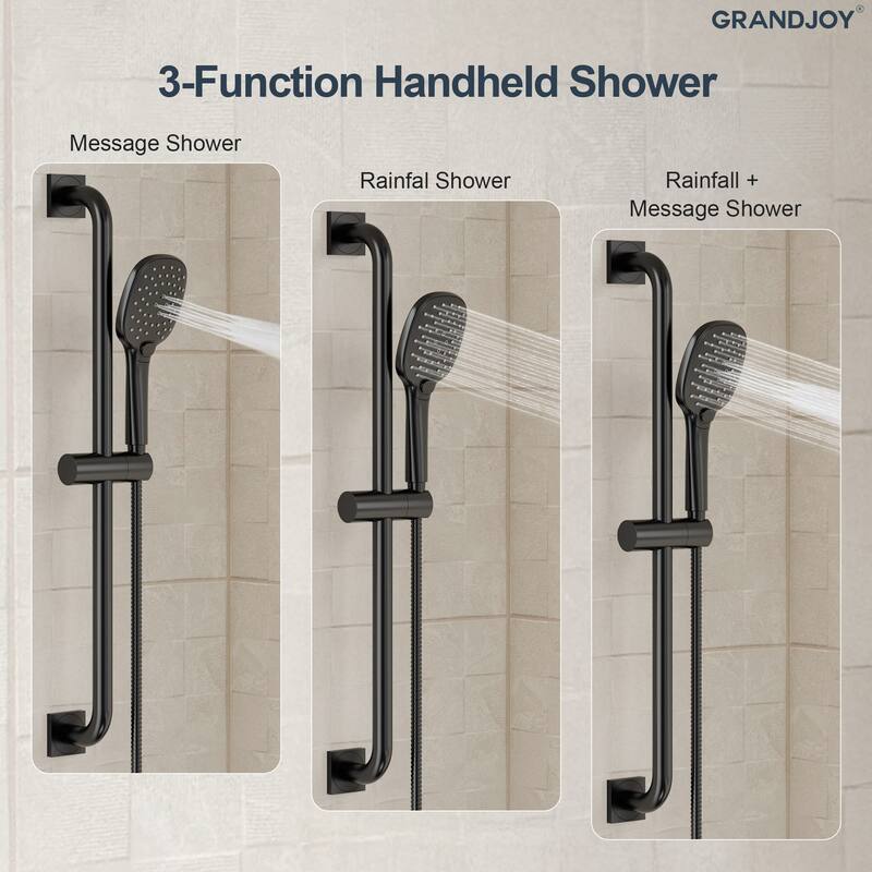 GRANDJOY 2-Spray Concealed Rain Shower System with Handheld, Wall-Mount Modern Design
