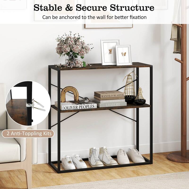 Costway 36” Console Table with Wooden Textured Open Shelves & Metal - See Details