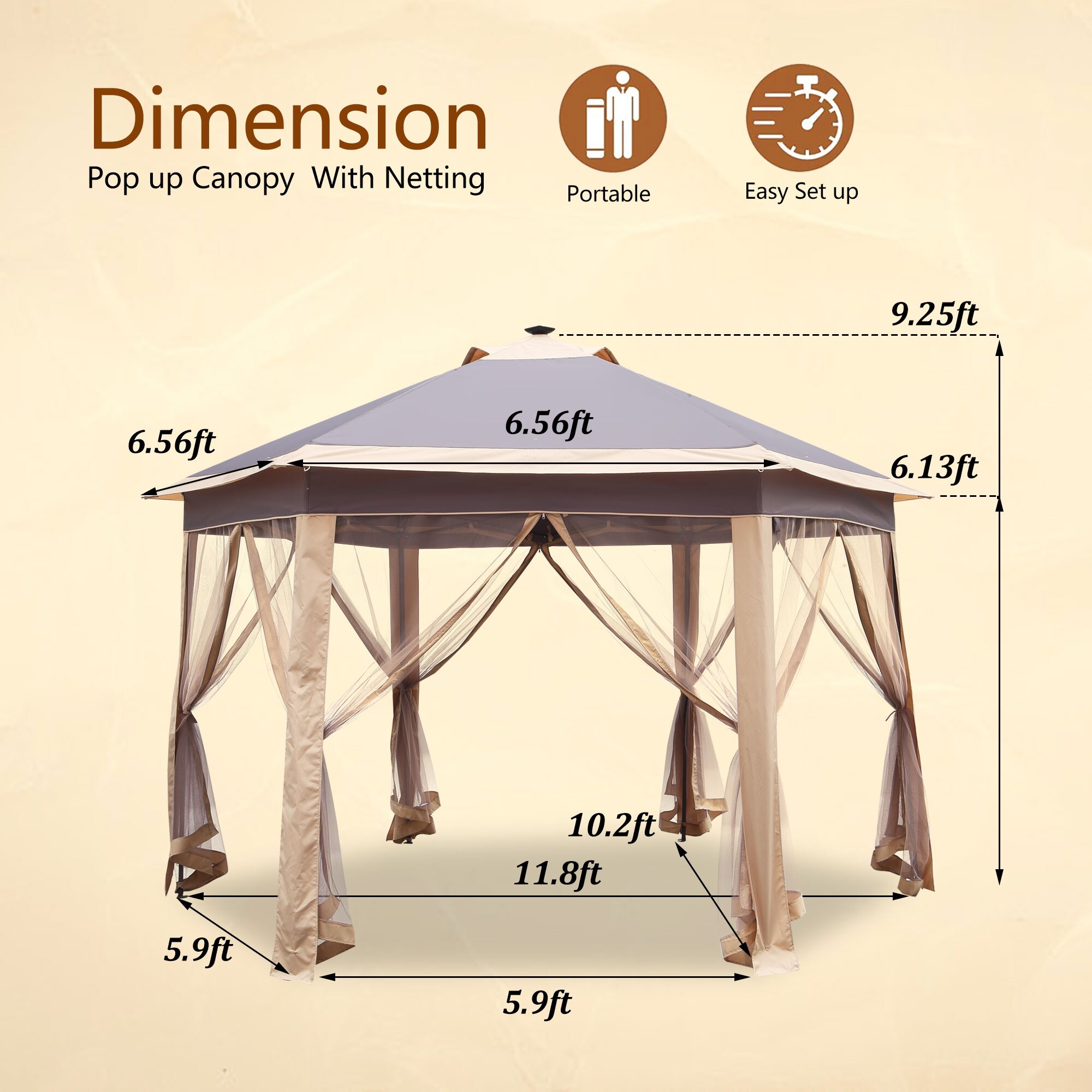 Hexagonal Gazebo Outdoor Canopy Tent 
