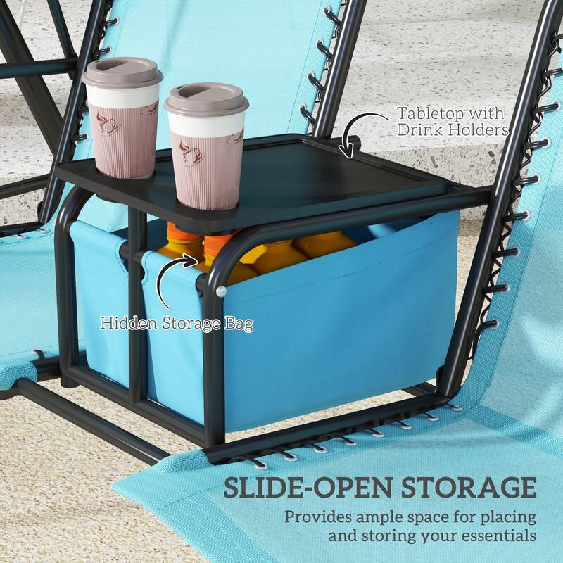 2-Seat Outdoor Canopy Swing Chair with Pivot Storage Table, Cup Holder & Adjustable Shade