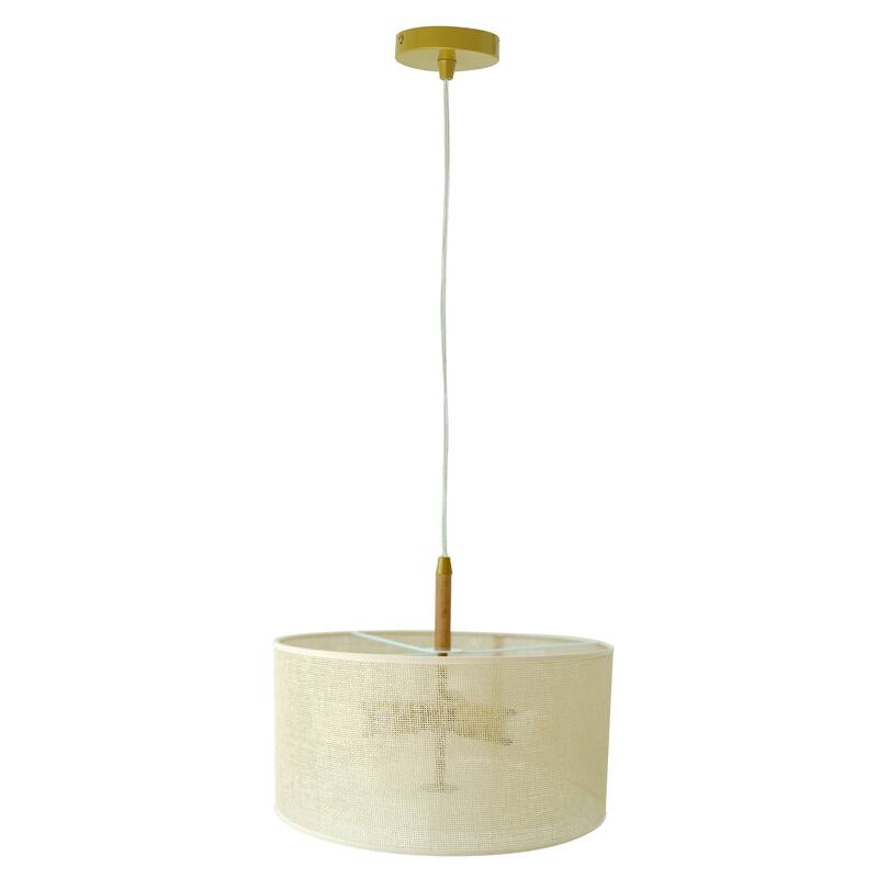 Choi Natural Woven Drum Pendant Light with Wooden Accents