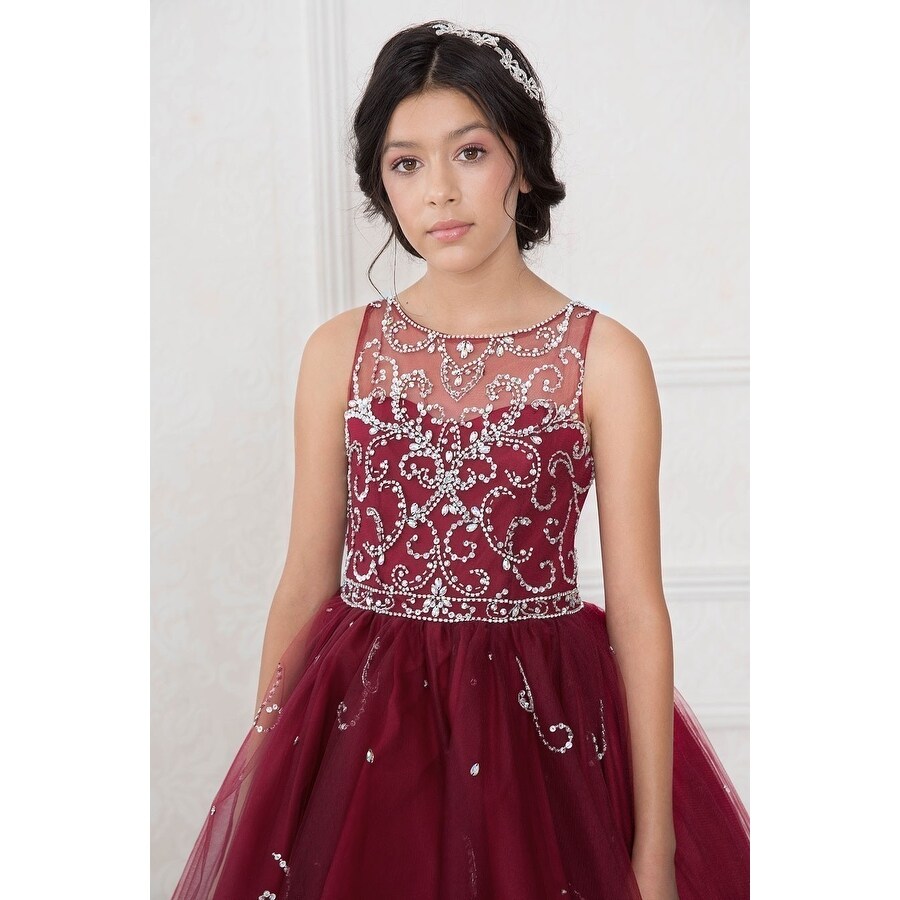Shop Girls Vine Bejeweled Floor Length Pageant Dress Overstock 18161728
