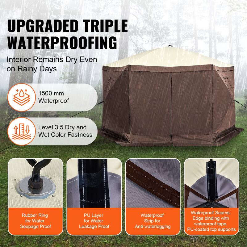 Pop Up Screen Tent 6-Sided Canopy with Privacy Panels & Netting