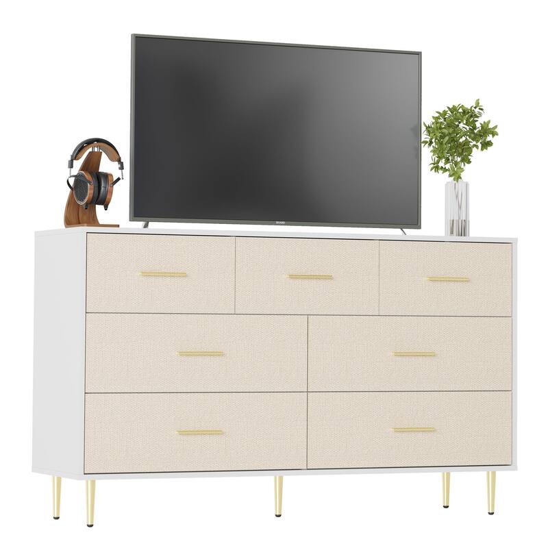 3/5/6/7/8 Drawer Dresser for Bedroom, Modern Wooden Chest of Drawers with Gold Handles