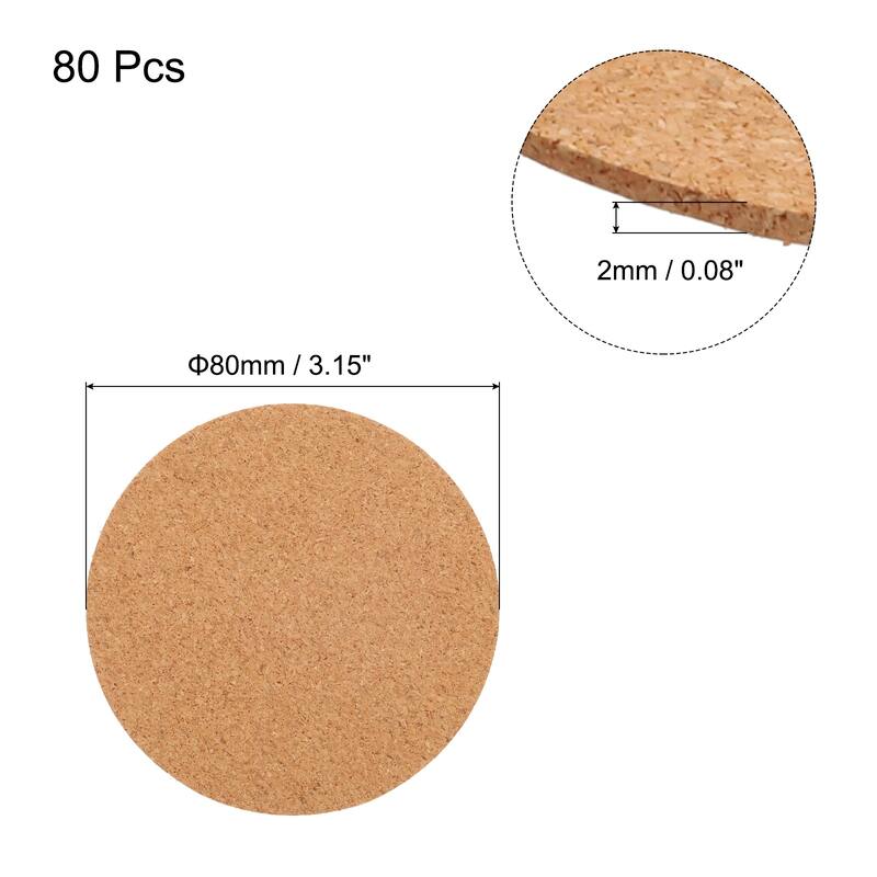 80pcs Self Adhesive Cork Coasters Cork Mats Cork, Circle - Wood - 3.1"x 3.1"x 0.08"