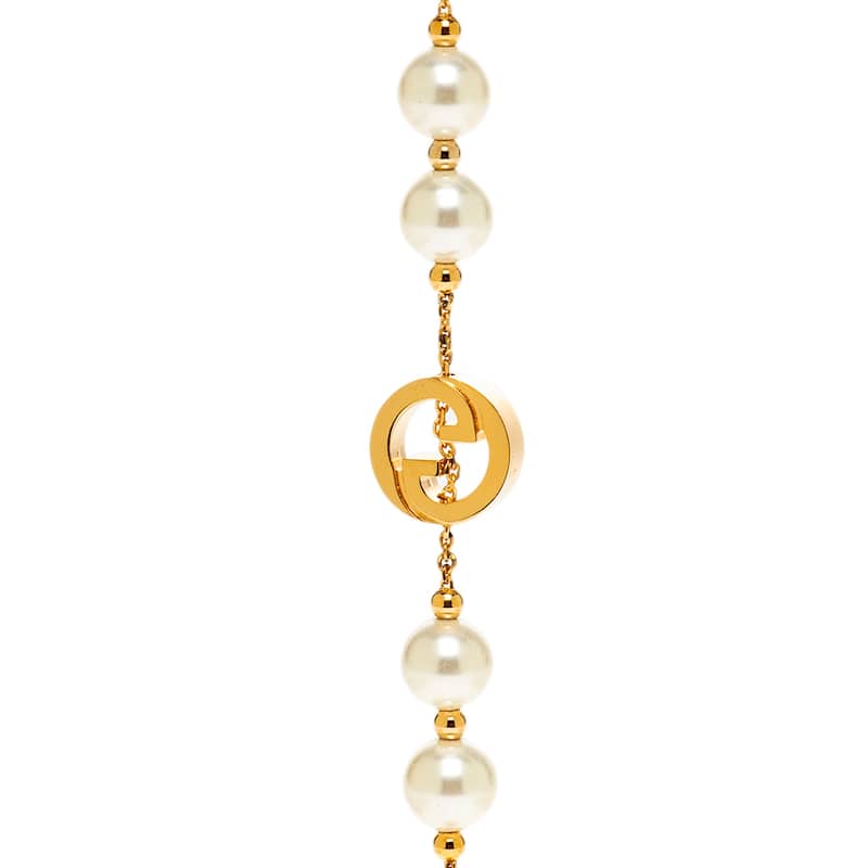 Gucci Interlocking Long Pearl Necklace - Gold-tone