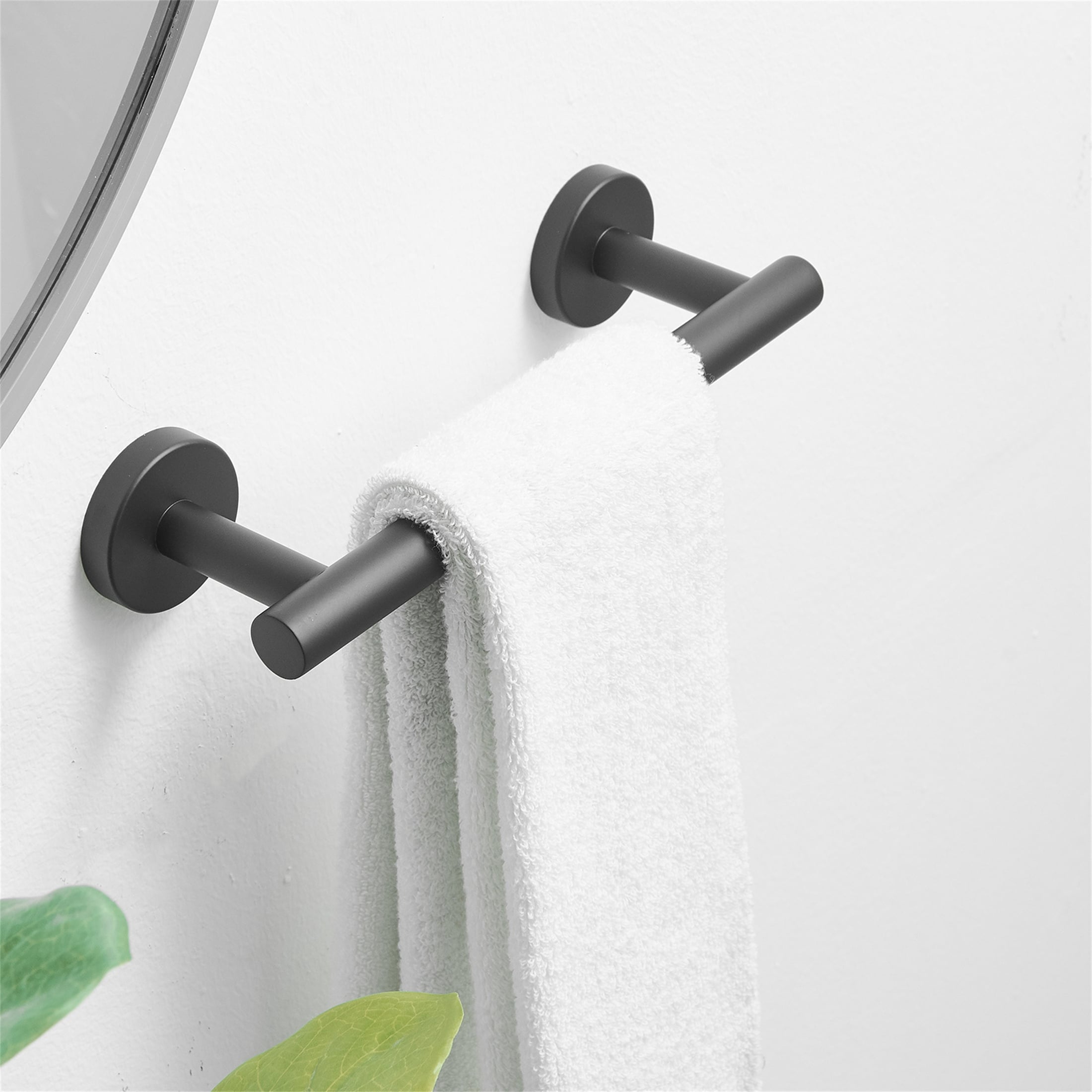 Black toilet paper store holder and towel bar