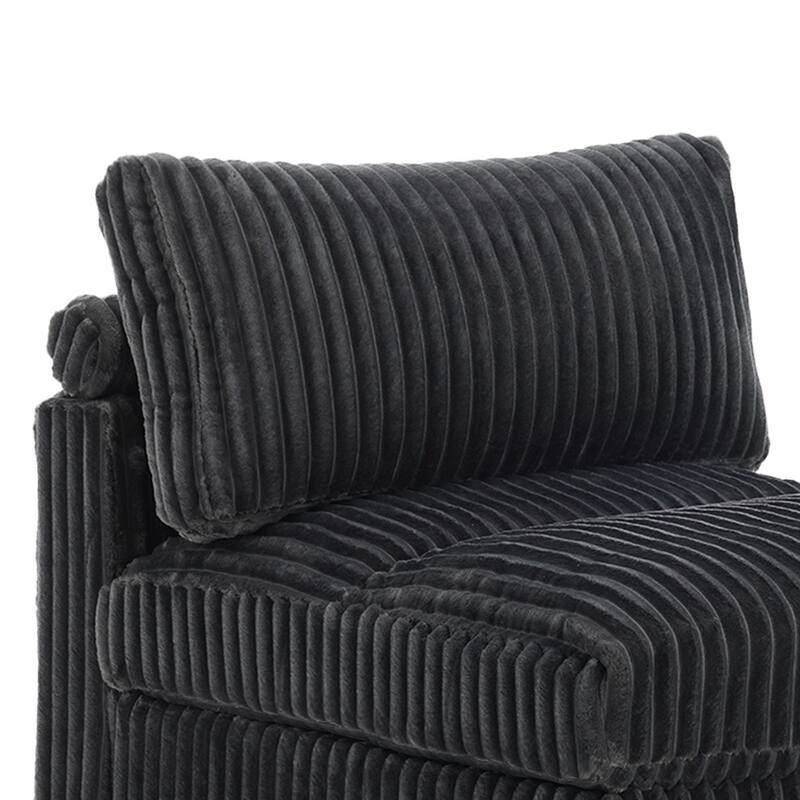 33" W Plush Corduroy Armless Chair Sectional Module with Pillows