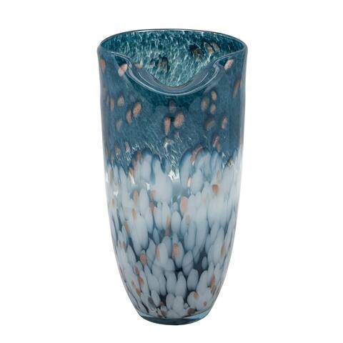 Glass, 12" Ocean Art Vase, Blue 12.0"H