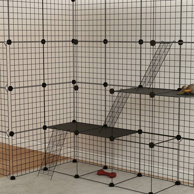 PawHut 4-Tier Large Cat Cage, 55" DIY Cat Playpen with Platforms, Ramps, Accessories, Detachable Metal Kitten Exercise Place