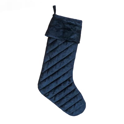 19" HGTV Home Collection Quilted Velvet Stocking, Blue - 10in