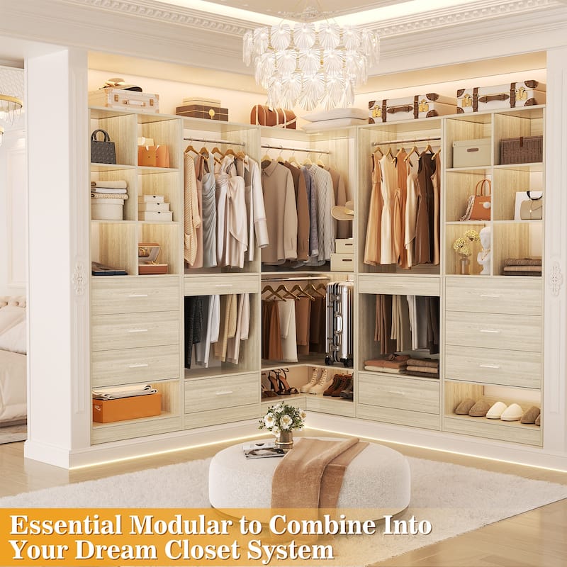 Qvella 31.5'' W Corner Closet System with Hanging Rods and Shelves,Corner Wardrobe Closet Organizer for Walk-in/Reach-in Closet