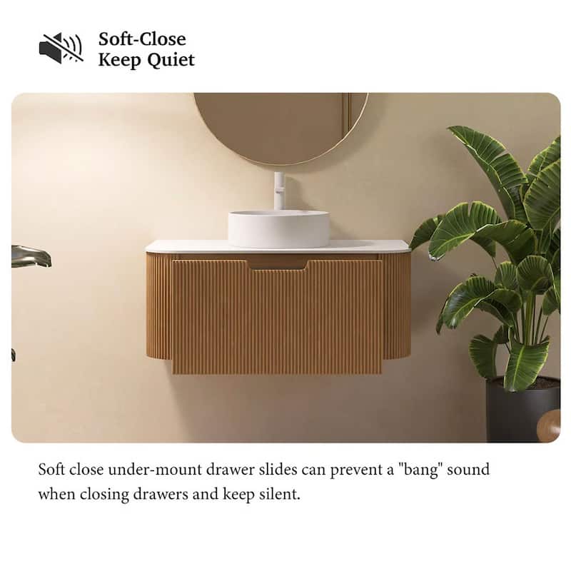 Wall-Mounted Bathroom Vanity with White Round Ceramic Sink